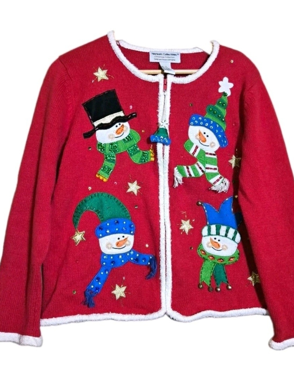 Heirloom Collectibles Christmas Collection Snowman Full Zip Cardigan Sweater M